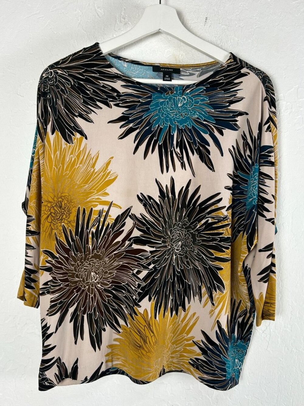 Alfani Womens Floral Print 3/4 Dolman Sleeve Top PM Multicolor Stretch Casual